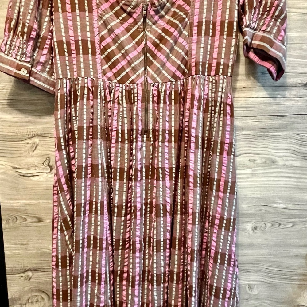 Free People Size Medium Tulie Plaid Midi Dress Boho Pink and brown plaid - Picture 12 of 16